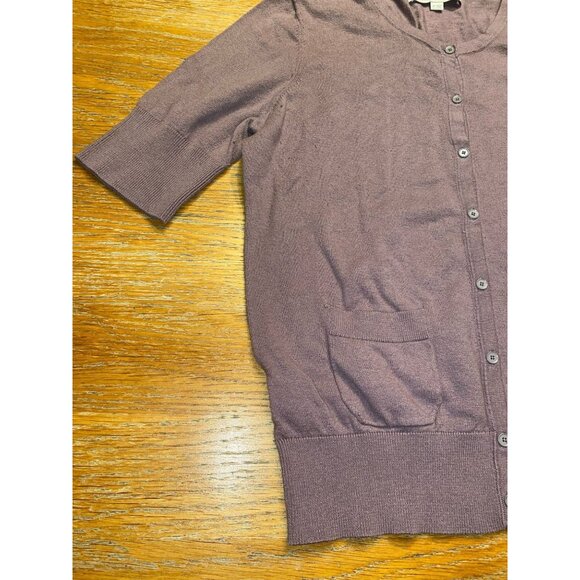 Loft Womens Cardigan Sweater Button Front 3/4 Sleeve Cotton Blend Purple Size M - Picture 3 of 6
